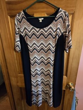 Cato Navy and Beige Chevron Midi Dress